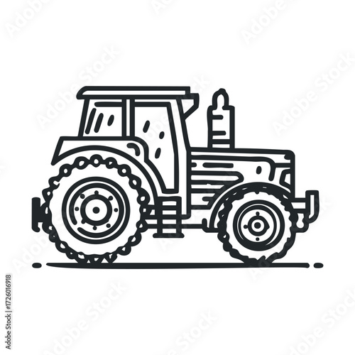 Tractor illustration for agricultural design and print projects. Vector black icon