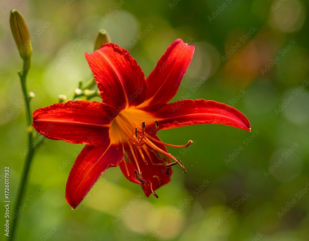 Fototapeta premium Vibrant red lily in garden (1)