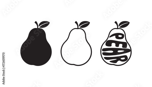 Three stylized pears one filled with text
