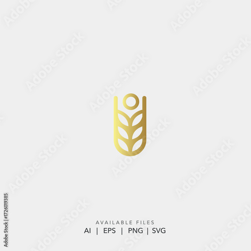 luxury gold wheat logo for bakery brand, modern agriculture growth investment symbol, minimalist golden grain vector icon design