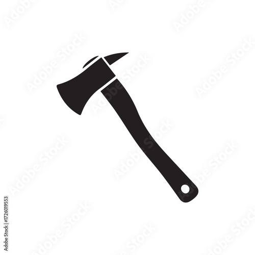Simple black silhouette of an axe on a white background