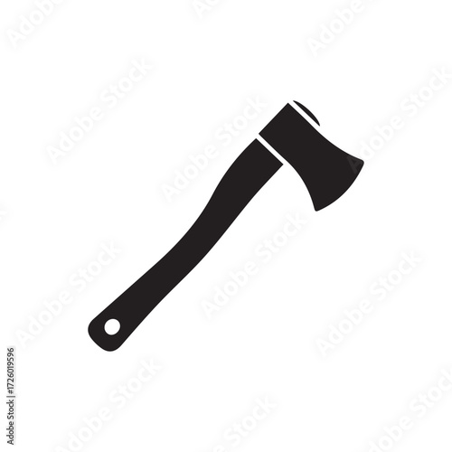 Simple black silhouette of an axe on a white background