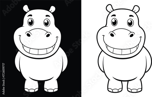 Cute Similing Hippopotamus Coloring Page