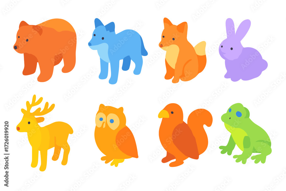 Obraz premium Colorful glowing cartoon animals on dark background with neon effects