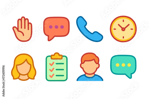 Neon glow communication icons set with gradient background