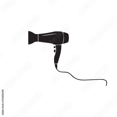 Black silhouette of a modern hair dryer with cord