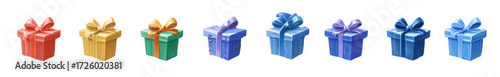 A vibrant collection of colorful gift boxes in a row.