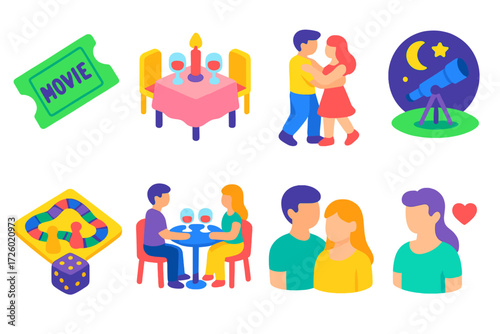 Neon style romantic date night elements with games and stargazing