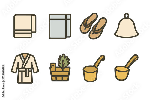 Minimalist sauna essentials on wooden background