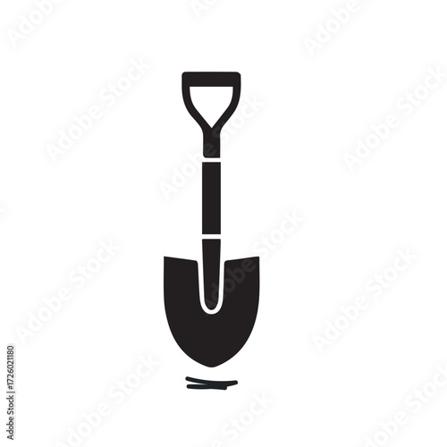Black silhouette of a garden spade on white background
