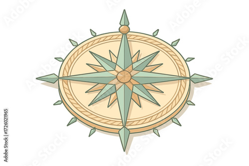 Ornate Vintage Compass. Isometric vector illustration set compass rose direction navigational: vintage map compass star, twelve
