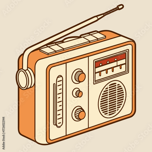 Retro portable radio with telescopic antenna and analog dial, evoking nostalgia and classic entertainment vibes for vintage design projects