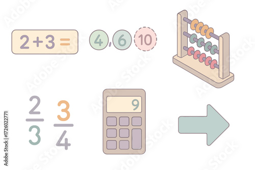 Numerical Intelligence Icons. Isometric vector illustration set Numerical Intelligence: math equation strip, number sequence with