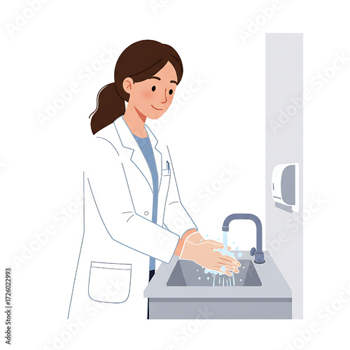 Female Doctor Washing Hands Practicing Good Hygiene and Health Care Routine