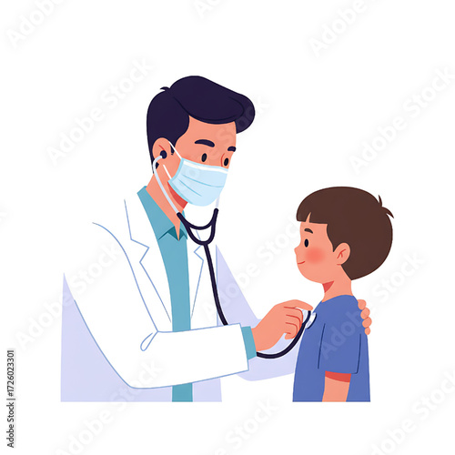 Doctor examining child with stethoscope healthcare medical checkup
