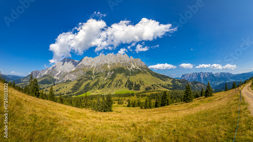 Photography Panorama of Alps mountains on a sunny day