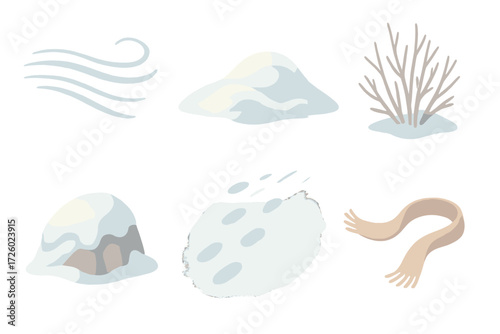 Harsh Arctic Blizzard. Isometric vector illustration set Harsh arctic blizzard: blizzard wind snow blind, snow drift hill, frozen