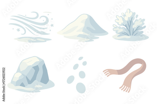 Harsh Arctic Blizzard. Isometric vector illustration set Harsh arctic blizzard: blizzard wind snow blind, snow drift hill, frozen