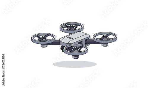 Compact grey quadcopter drone with four shiny propellers, modern aerial technology.