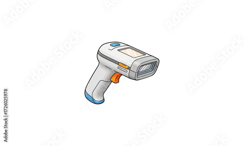 Digital Infrared Thermometer with White and Gray Body, Orange Trigger, and Display Screen.