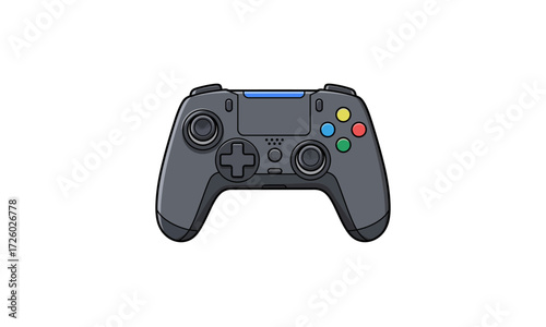 Gray Gamepad with Colorful Buttons and Black Accents, Featuring D-Pad and Analog Sticks.