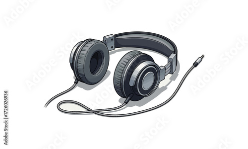 Gray Over-Ear Headphones with Padded Earcup and Braided Cable.