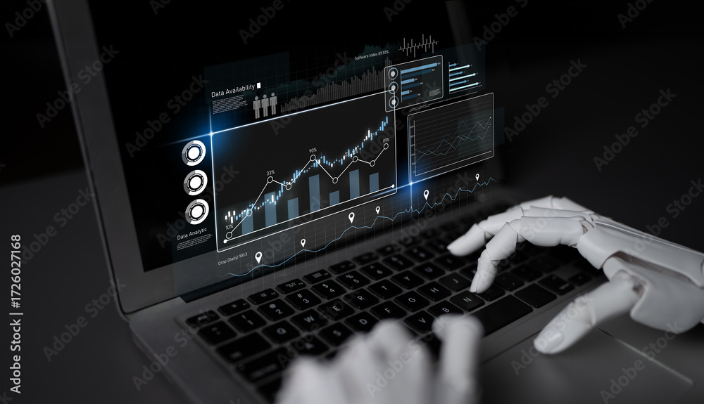 Fototapeta premium AI-powered dashboard for data analytics, software performance tracking, data availability monitoring, and analytic visualization. Latch