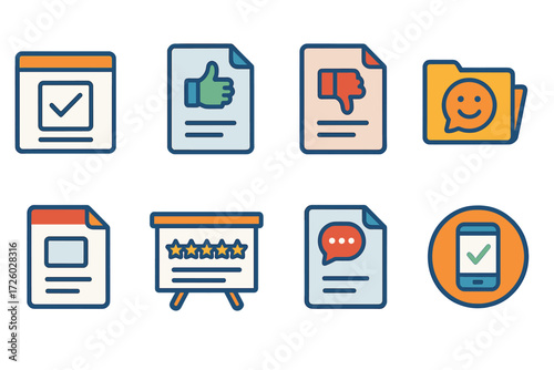 Feedback, evaluation flat icon set. review, rating, approval icon collection