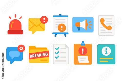 Alert and notification flat icon set. communication and message icons flat collection