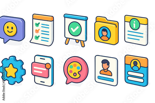 Business, productivity 3d icon set for apps and websites