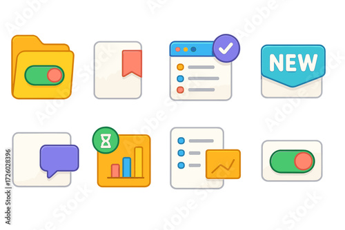 Task management flat icon set. project planning, organization, productivity icons