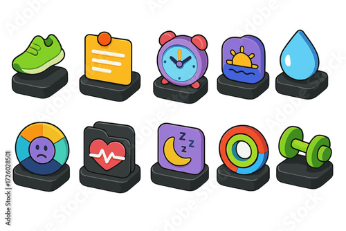 Fitness and health 3d icon set. exercise, wellness, activity symbols collection