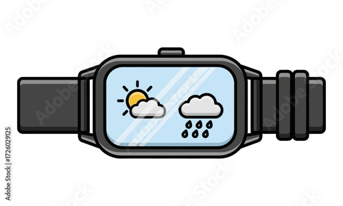 Modern Smartwatch Displaying Sunny and Rainy Weather Forecast.