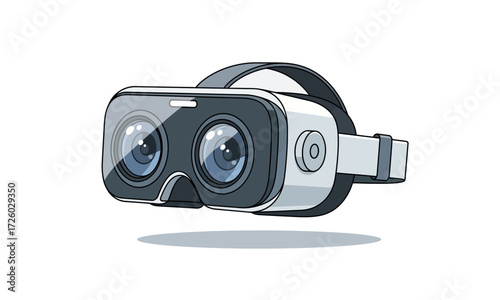 Modern VR Headset with Black and White Design, Detailed Lenses, and Strap.