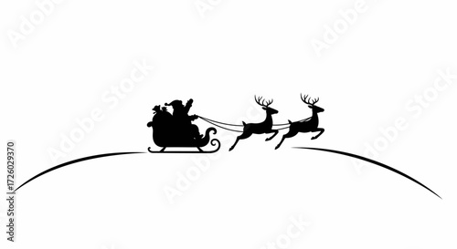 Classic Christmas silhouette featuring Santa Claus in his sleigh pulled by flying reindeer, soaring through the festive winter sky, embodying holiday cheer and tradition with a joyful spirit