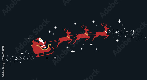 Silhouette of Santa Claus in his sleigh pulled by reindeer, ready for Christmas deliveries