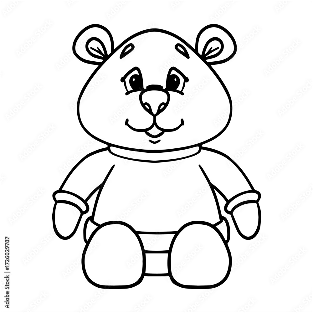 Obraz premium Cute Teddy Bear Outline. Line Art vector Illustration of Children's plush toy. Simple line drawing of a teddy bear on a white background. Illustration for Children's Coloring Book. Simple Outline Bear