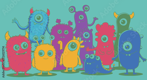 Playful Monster Friends A Colorful and Joyful Illustration for Children's Designs and Creative Projects