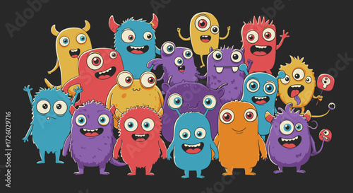 Cute Monster Mash A Colorful Crowd of Happy Characters
