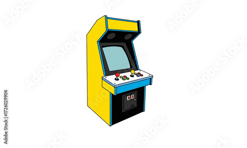 Retro Arcade Game Machine with Vivid Yellow and Blue Colors.