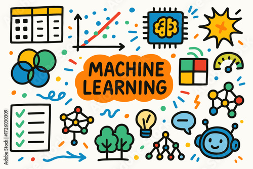 Machine learning line icon set. ai, neural networks, robotics, data visuals collection