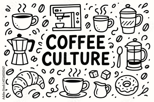 Coffee culture icon set. flat coffee, cafe, beverage icons collection