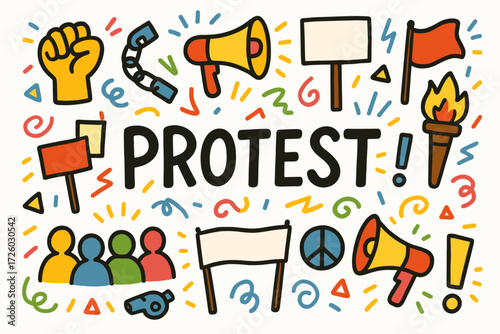 Activism and protest icons set. vibrant, colorful illustrations in flat style.