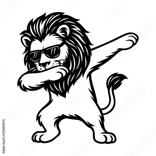 Cool Lion Dab Vector | Funny Animal with Sunglasses Illustration | Cartoon Party Clipart