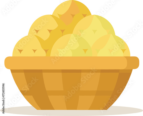 A basket overflowing with golden yellow potatoes on a white background