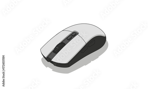 Sleek White and Black Wireless Computer Mouse with Scroll Wheel.