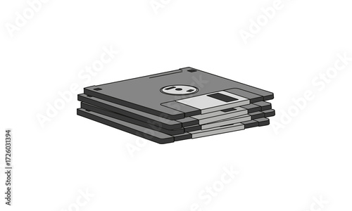 Stack of Gray Floppy Disks with Silver Details, Vintage Technology.