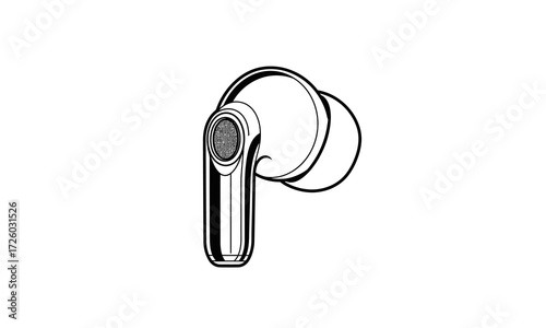 Sleek, Modern Wireless Earbud with Metallic Accents and Ergonomic Design.