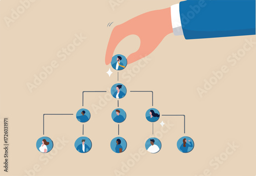 CEO, company leader or executive position, organization chart, hierarchy or team structure, role and responsibility, supervisor, department or division concept, businessman put CEO on org chart
