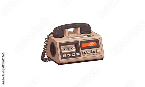 Vintage 1980s beige telephone answering machine with cassette tape deck and digital display.